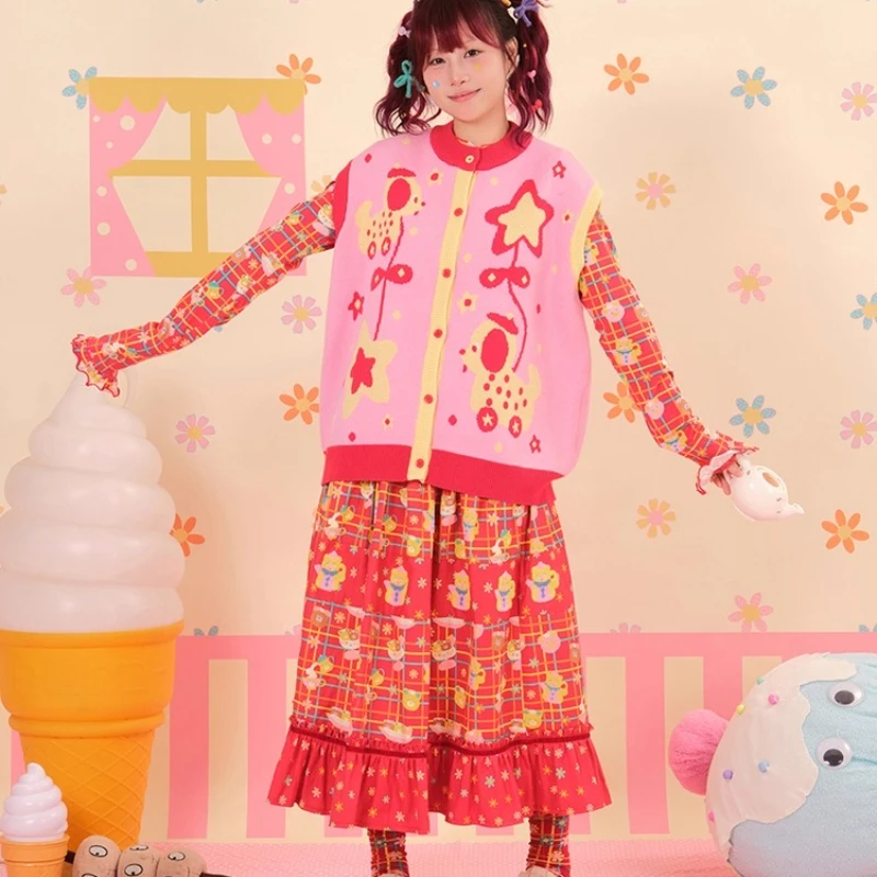 Autumn New Floral Knitted Women's Clothing Japanese Original Design Cute Animal Print Versatile Sleeveless Sweater Vest Ladies