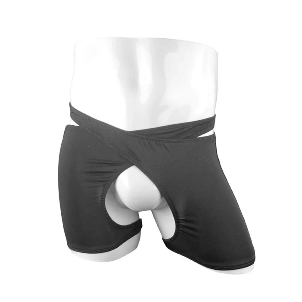 Men\'s Open Crotch Underwear Hollow Out Eortic Panties Gay Man Sexy Cut Out Underpants Cross Bandage Low-Rise Shorts