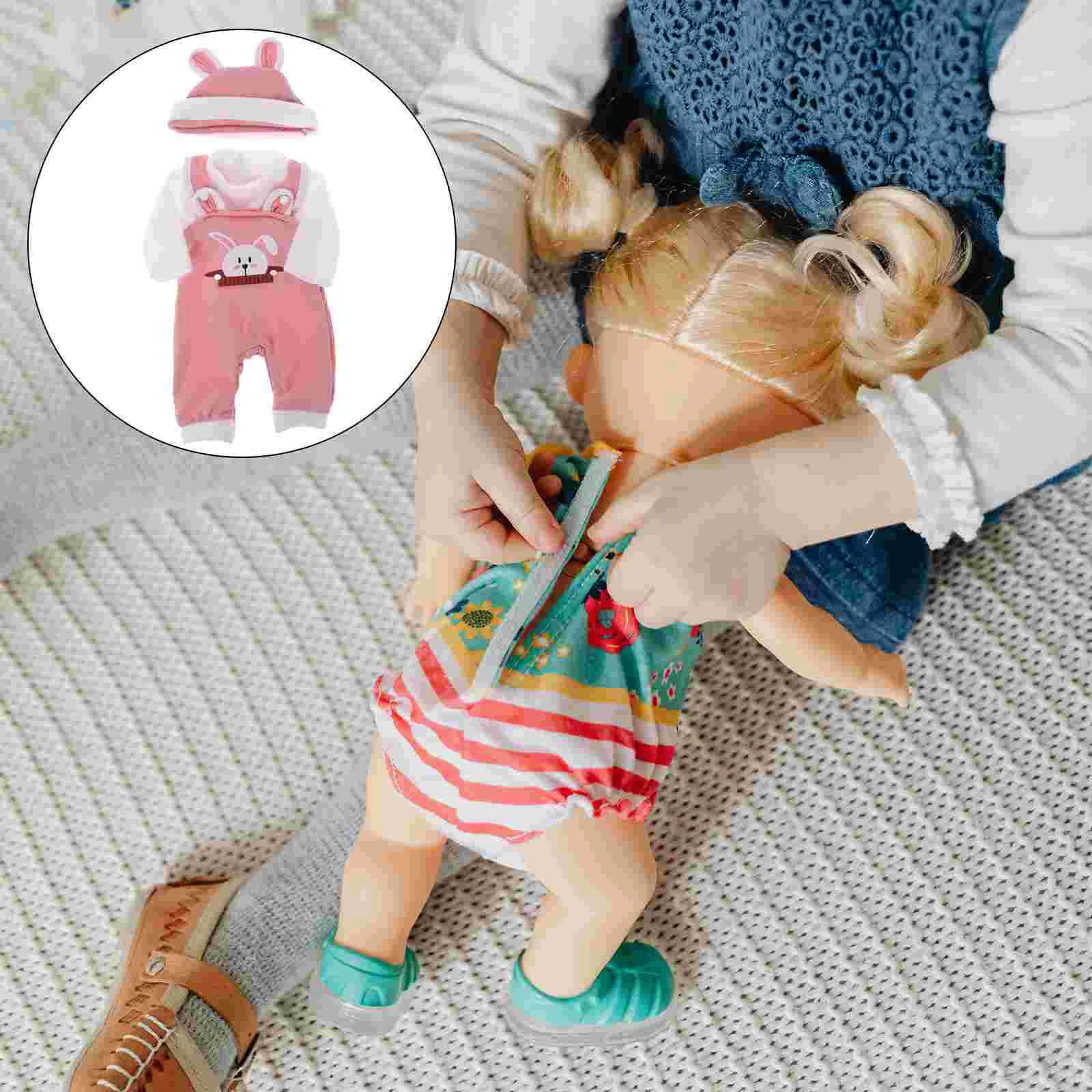 1 Set High-Detail Baby Suspenders Outfit For Play Simulation Clothing Decorative Clothes With Hat Acces