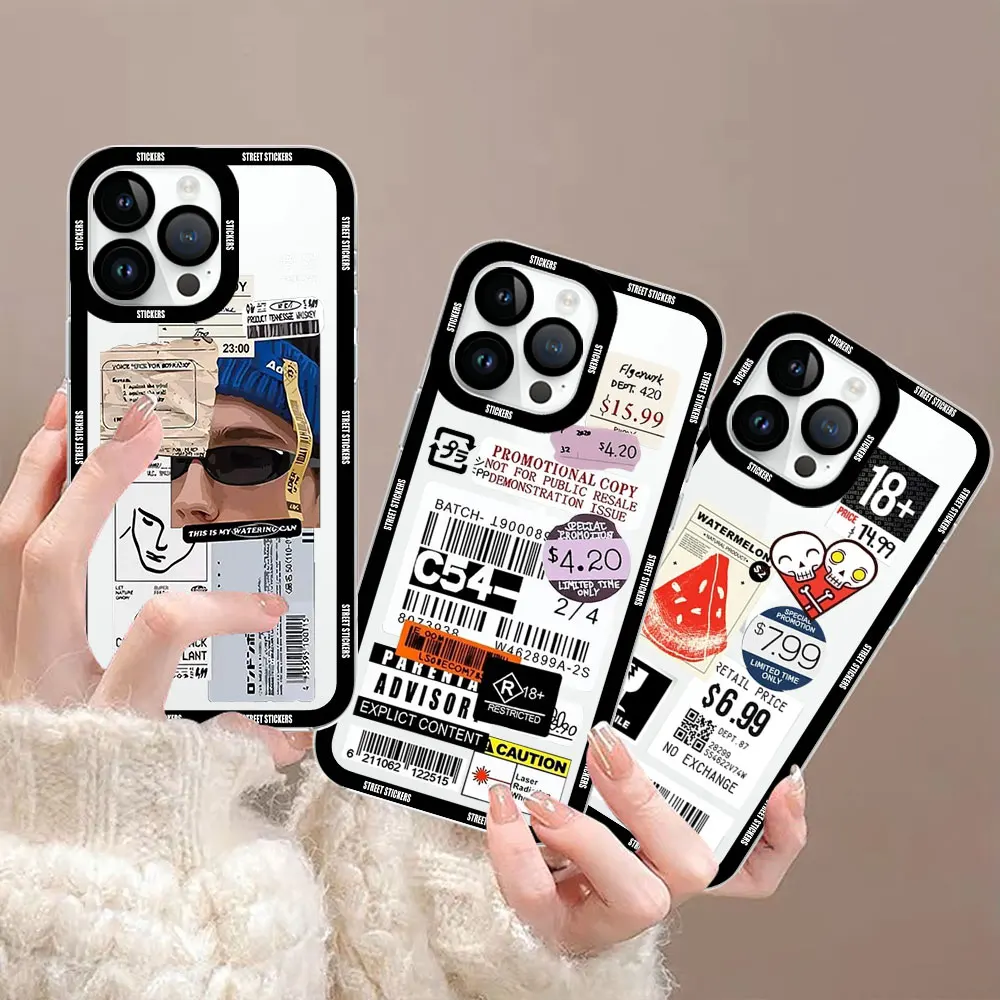 Current Retro Label Barcode Collage Stickers Case For Samsung A24 A81 A11 A10 A10S A05 A05S A04 A04S A03 A03S A02 M23 J7 Cover