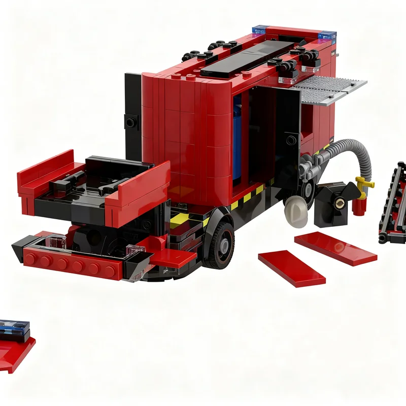 491pcs MOC Airport Fire Department Utility Support Fire Truck Model Building Blocks Christmas Gift Toy Architecture Creative 3D