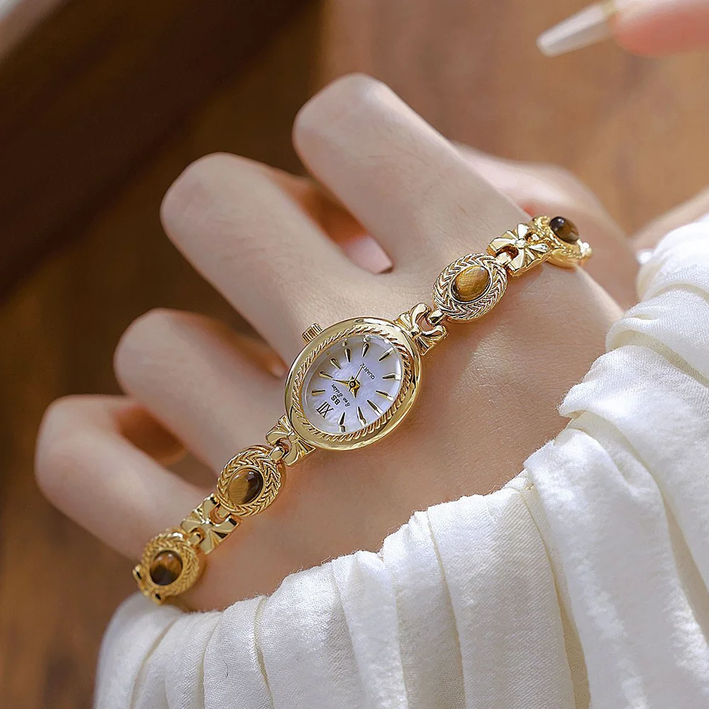 Vintage Oval Small Dial Women's Watches Natural Amber Bracelet Watch Light Luxury Casual Quartz Watch for Women