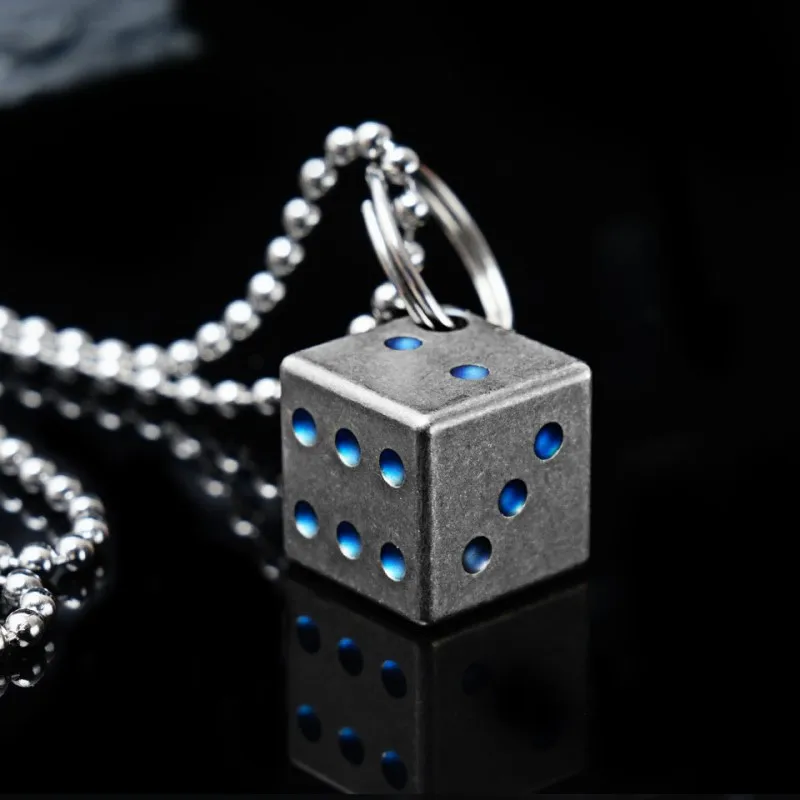 1p/3pcs Titanium Alloy Dice Portable Keychain Hole with Necklace Playing Game Drink Dice Six Side For Party Gift