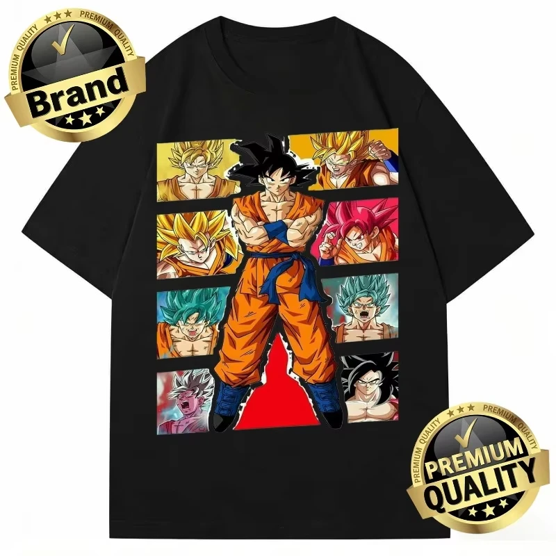 

Летняя коллекция 2026: Футболка Dragon Ball из высококачественного хлопка с графикой Гоку в различных формах, оверсайз, повседневная, унисекс, доступна для взрослых и детей