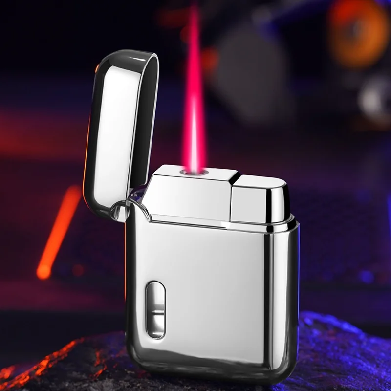 Новейшая надувная зажигалка для сигар с красным пламенем, ветрозащитный корпус из сплава, прозрачная вентиляционная зажигалка для сигарет и аксессуары для курения