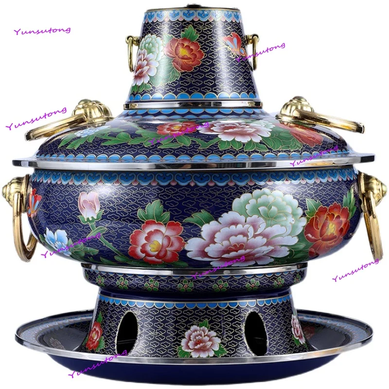 

Cloisonne Hot Pot Old Beijing Stove Charcoal Environment-Friendly Oil Two-Flavor Household Old Copper Pot
