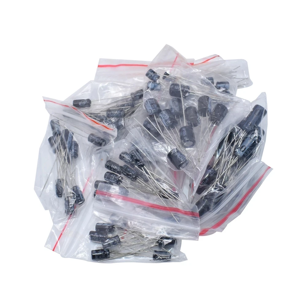 120pcs 16V 50V Aluminum Electrolytic Capacitor 0.22UF 0.47UF 1UF 2.2UF 4.7UF 10UF 22UF 33UF 47UF 100UF 220UF 470UF Electronic