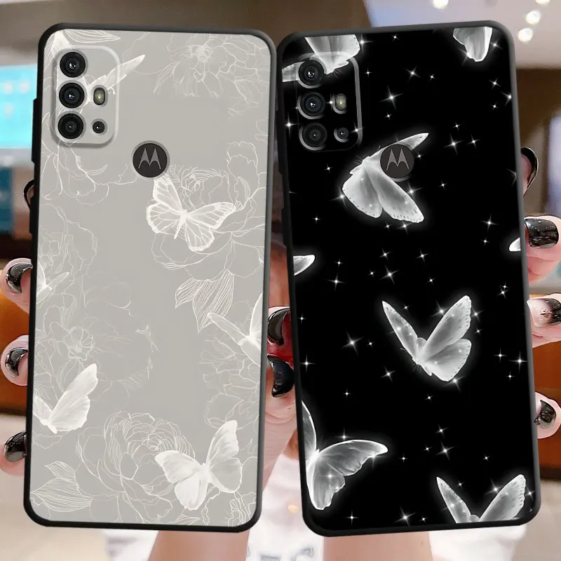 Phone Case for Motorola Moto G60 G50 G71 G72 G31 G30 G73 G60s G22 G51 G52 G53 G32 Cover Black Soft Luxury Retro Black Butterfly