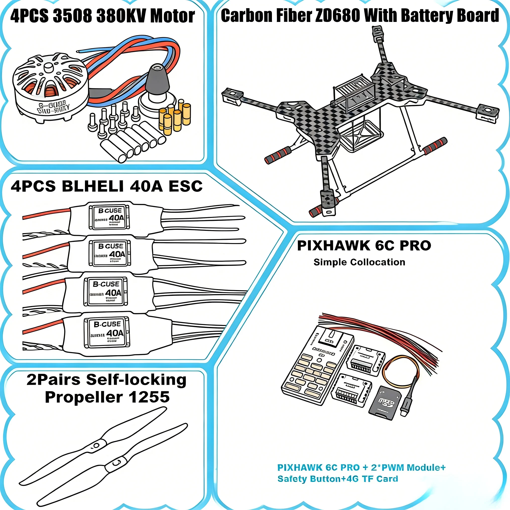 NEW ZD680 6C PRO M8N/M9N/M10 Full Carbon Fiber Hexa-Rotor Foldable Arm Hexacopter Frame Kit with Unflodable Landing Gear