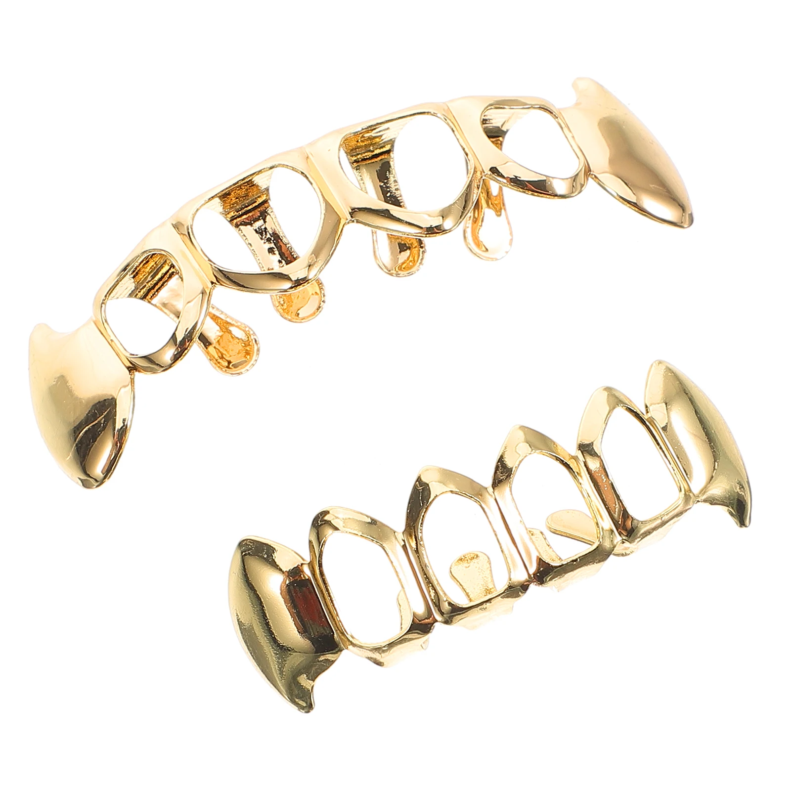 

1 set Golden Hollow Grills Teeth Decor Copper Rapper Adult Lightweight Durable Design Fits Hip Hop Fans False Braces