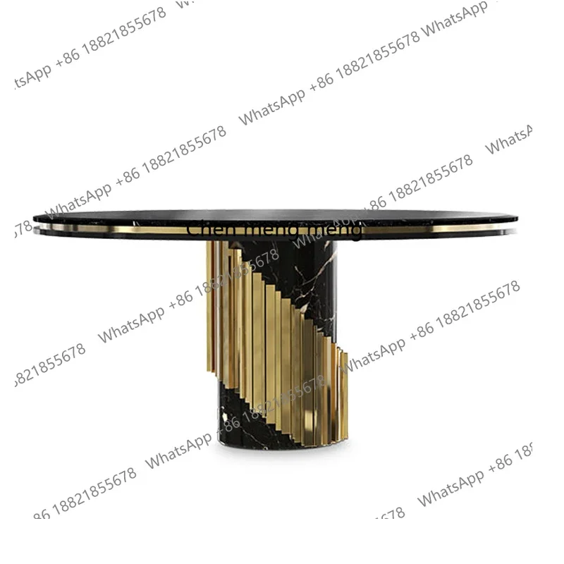 cc182Dining table natural marble creative design stainless steel large round table dining room furniture