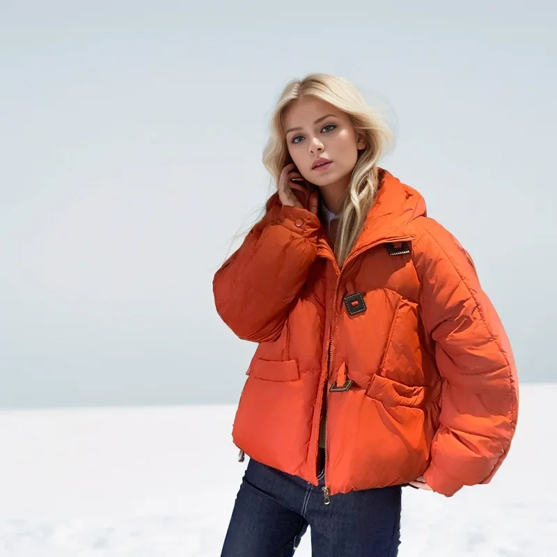 

Women's New Padded Jacket 2025 Winter Women's Cotton Jacket Casual Hooded High Collar Jacket For Women Short Parkas Coat2025