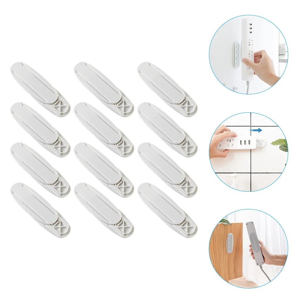 

12 Pcs Power Strip Holder Wall Mount Self Adhesive Socket Storage Remote Control Abs Punch Free