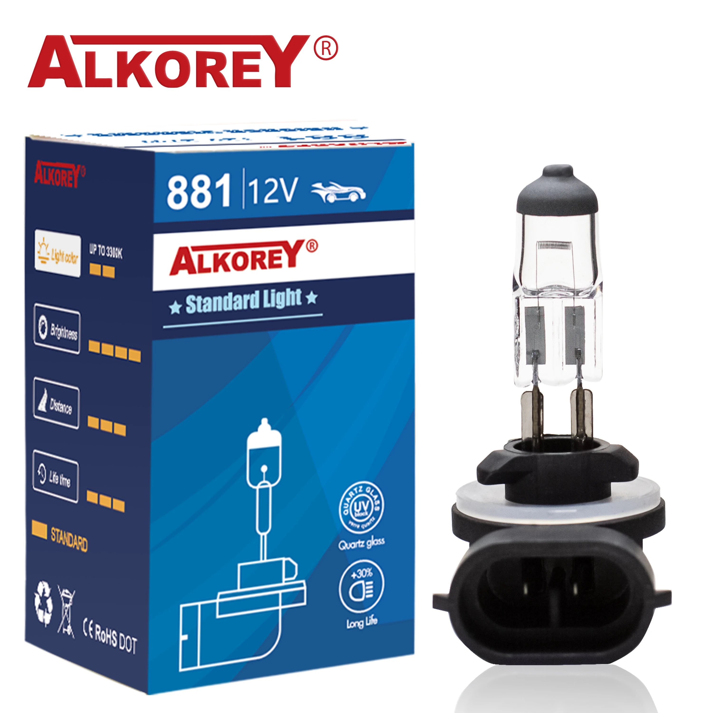 Alkorey 2PCS 881 H27W/2 12V 27W Clear Auto Headlight Bulbs Warm White 3350K Car Fog Lights Driving Lamp Halogen Lamps