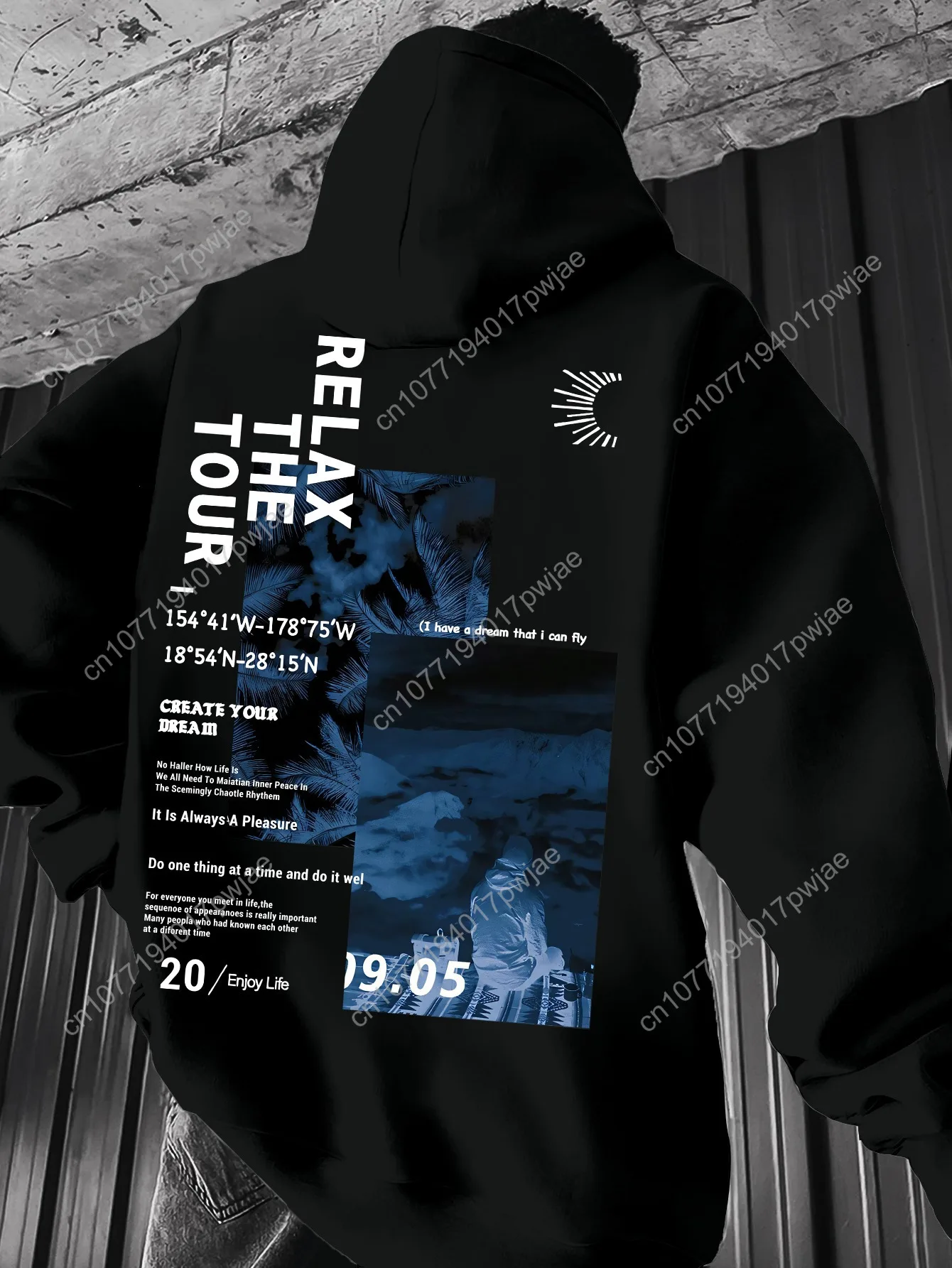 Relax The Tour Print, Felpa con cappuccio alla moda con stampa alla moda da uomo Camicia sportiva casual con cappuccio Top versatile Abbigliamento da uomo per F