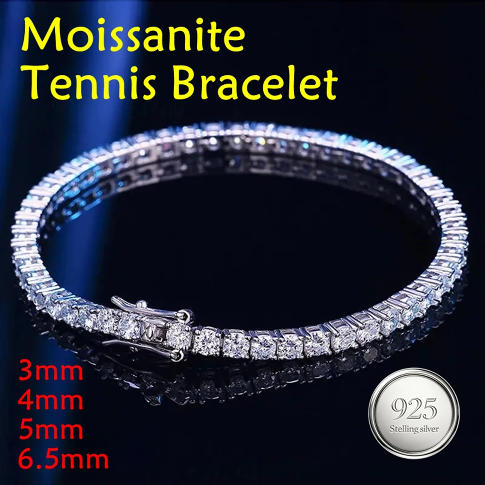 3-6.5mm Moissanite Tennis Bracelet Full Diamond GRA S925 Sterling Silver Wedding Party Jewelry Bracelets for Women Man