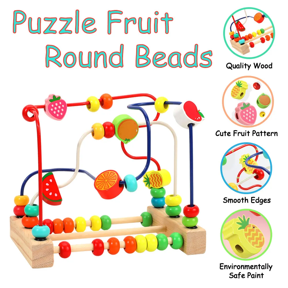 Jouets en bois de dessin animé pour enfants, puzzle de perles de fruits, labyrinthe d'apprentissage du comptage, jouets Montessori pour bébés, cowcles