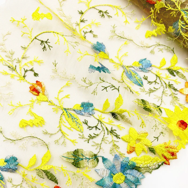 1 Yards New Exquisite Lace Yellow Single Side Small Flower Elastic Free Knitted Embroidered Underwear Lace Accessories