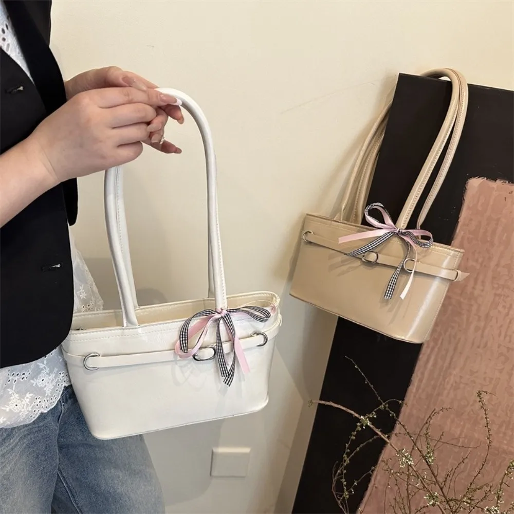 

Luxury PU Leather Bow Ribbon Shoulder Bag Y2K Korean Style French Stick Underarm Bag Zipper Commuting Women Handbag Ladies