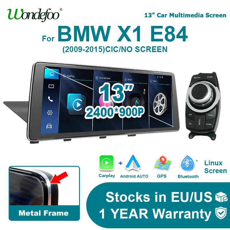 Sistema Linux 2 DIN, Android Auto Inalámbrico, Radio para Auto con Pantalla Táctil de 13 Pulgadas, Estéreo para BMW X1 E84 2009-2015 CIC iDrive, Bluetooth, Autoradio, Navegación, Airplay, Autolink, Reproductor Multimedia, Unidad Principal, GPS, 4G, BT 1