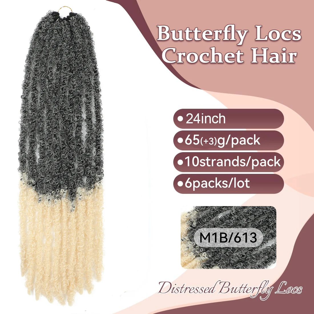 Distressed Locs Butterfly Locs Crochet Hair 24" Changing Blonde To Pink Purple Synthetic Pre Looped Extensions For Afro Women