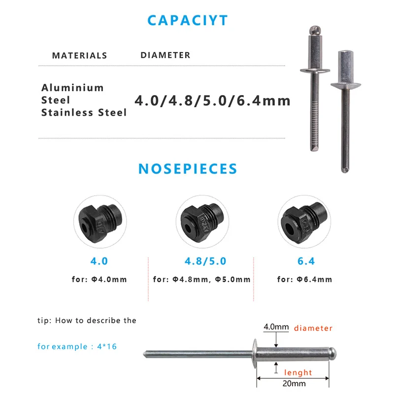 tot 6,4 mm luchtklinknagelpistool pneumatisch klinkgereedschap klinkhamer voor 4,0-6,4 mm blindklinknagels Z6400