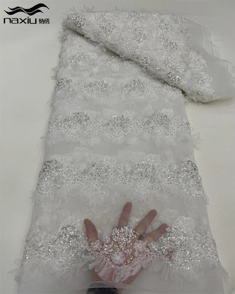 

Madison African Beaded Groom Tulle lace Fabric 2025 High Quality Sequins Embroidery French Lace For Nigerian Party Dress Sewing