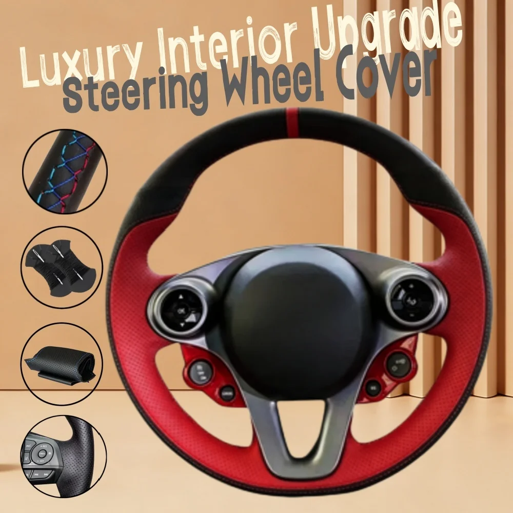 Funda de Volante de Cuero Suave Antideslizante Personalizada para Smart Fortwo 2015 2016 2017, Forro de Volante para Smart Forfour
