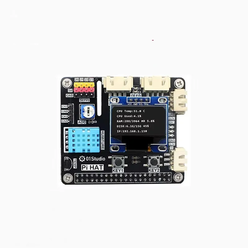 01Studio PiHAT Pi 4 3B+ 4B Development Demo Expansion Board Module Python Programming 2G 4G 8G