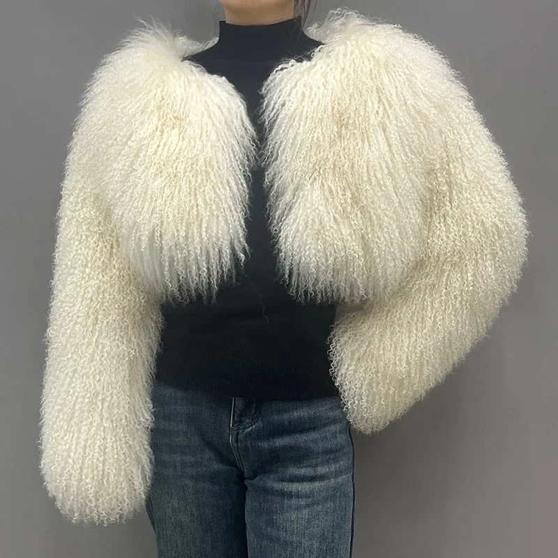 2024 Women\'s Mongolian Lamb Fur Coats Fashion Trends Winter Thick Warm Lady Natural Sheep Fur Jackets