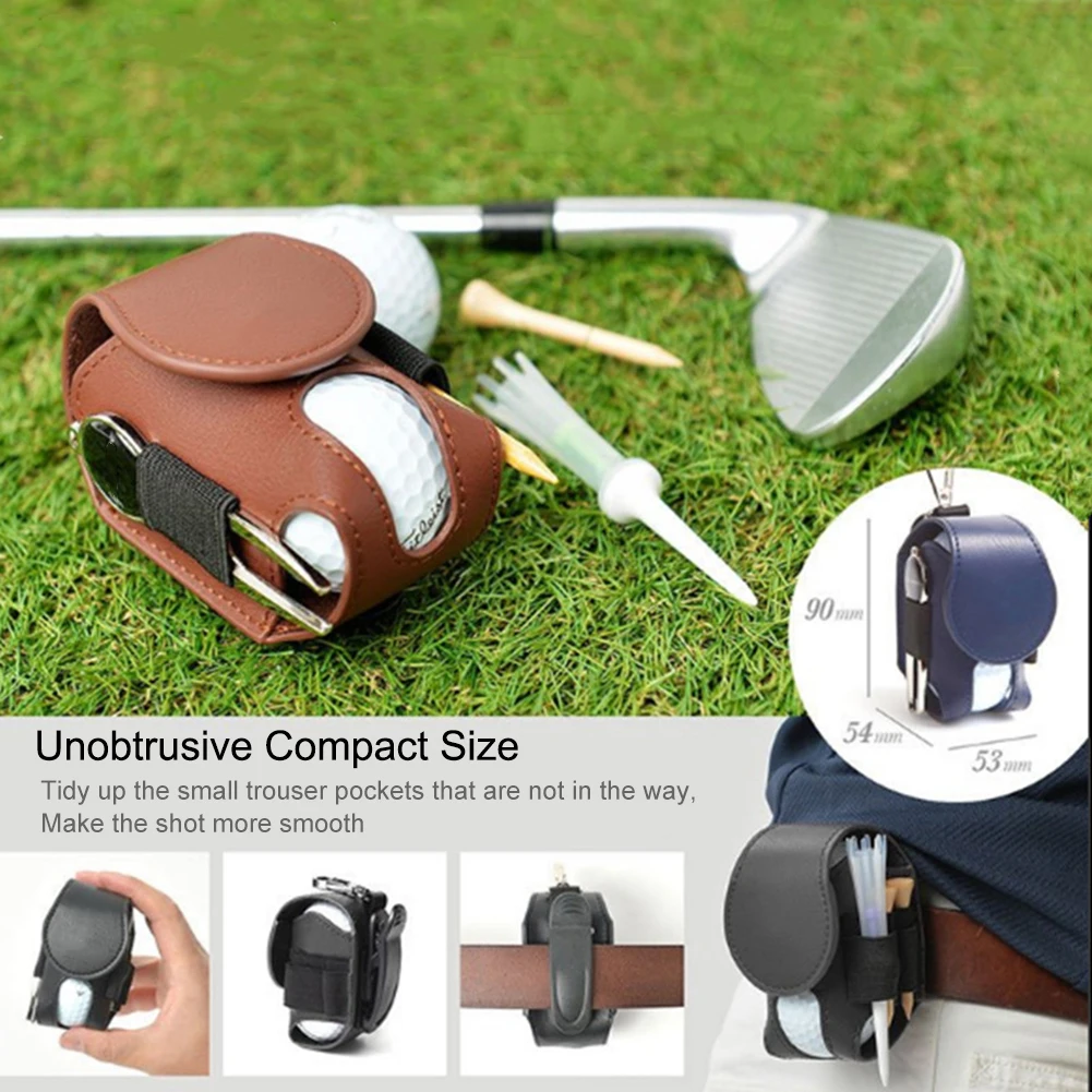 PU Leather Golf Ball Storage Bag with Metal Buckle Waist Hanging Golf Ball Storage Pouch Mini Universal Sporting Accessories