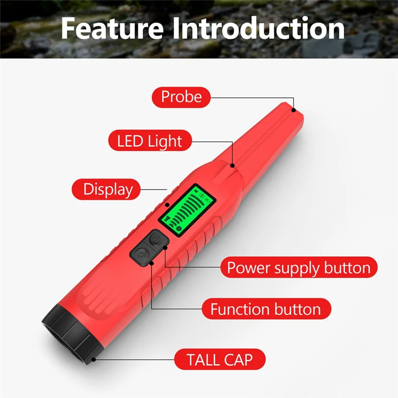 Detektor Logam Emas Portabel ABSQ dengan Lampu LED Tahan Air IP54 360 ° Detektor Induksi Kuat