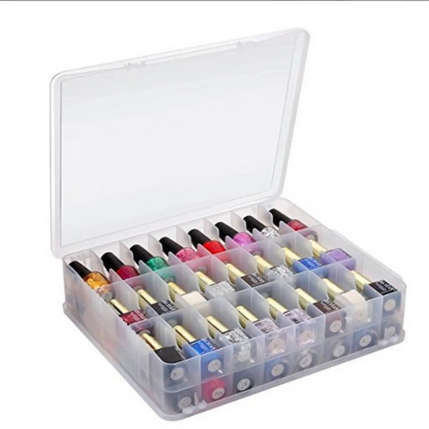 

Nail Polish Storage Box Clear Hard Plastic Organizer Case For 48 Bottles Adjustable Dividers Portable Use Home Salon