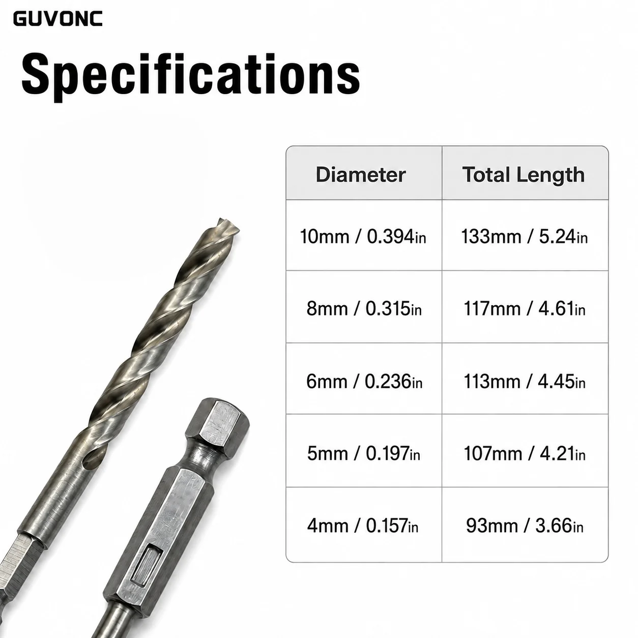 HSS Drill Bits 5PCS 1/4 Inch Hex Shank 4/5/6/8/10mm, Multipurpose Twist Drill Set for Metal Wood PVC Plastic Hole Drilling