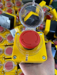 One Hole Waterproof Plastic Emergency Stop Mushroom Head Yellow AK1 Push Button Box Switch Elevator ES542 22mm IP65 Dustproof