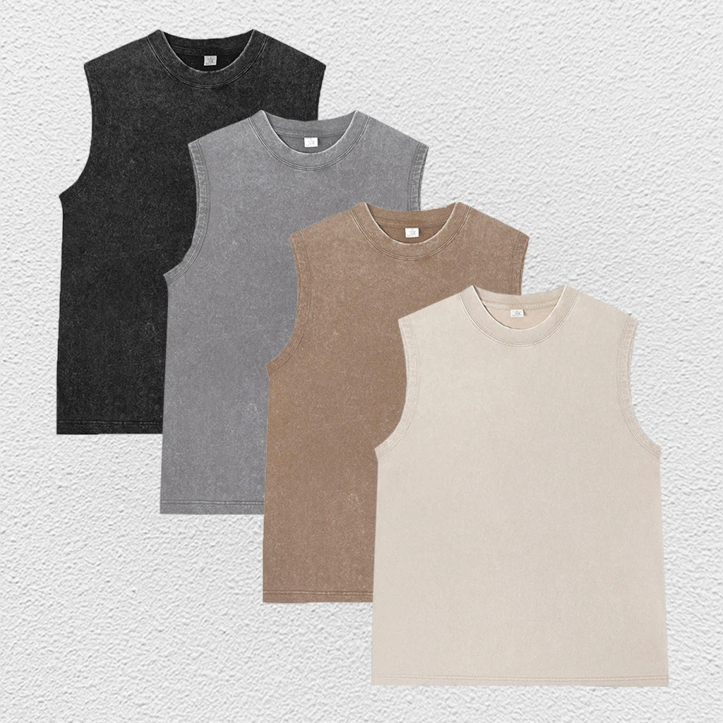 

Summer Men's Washed Cotton Tank Tops Muscle Gym Sleeveless Workout Vintage T Shirts Running Beach Loose Women Men Top Tees
