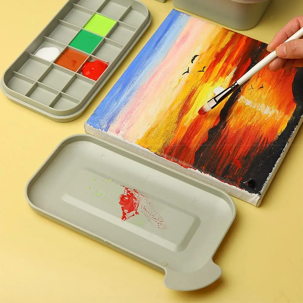 Multi-Use Paint Brush Basin with Brushes Holder,Washer,Trays,Palette Box-Artist Cleaner Cup for Watercolor Oil Painting with Lid