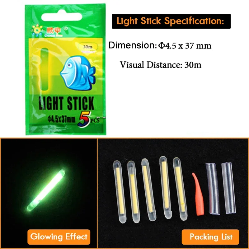 250 Stück/Box (1 Box = 50 Packungen = 250 Stück) Angelschwimmer-Leuchtstab, fluoreszierender Leuchtstab, Nachtleuchtstab, Angelzubehör – Detail 5