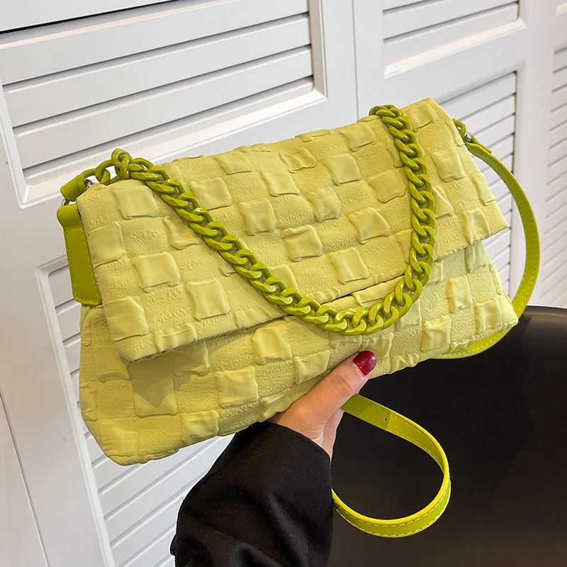 ZA High-quality Texture Tote Bags for Women Green Chain Underarm Harajuku Crossbody Bag Ins All-match Messenger Clutch Bag