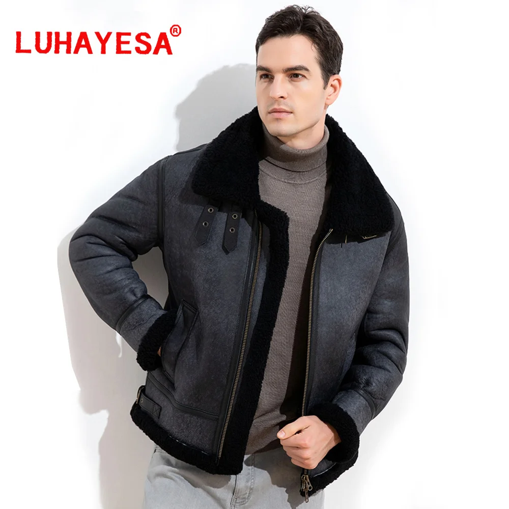 2022 Retro Gray Luxury Shearling Fur Clothing Men Winter Real Fur Coat 100% Guranteed Natural Sheepskin Fur Jackets