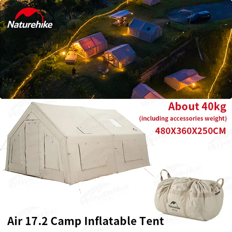 

Naturehike Air 17.2 Inflatable Tent Large House Family Outdoor Camping Travel Luxury Waterproof Chimney Hole tourist tent