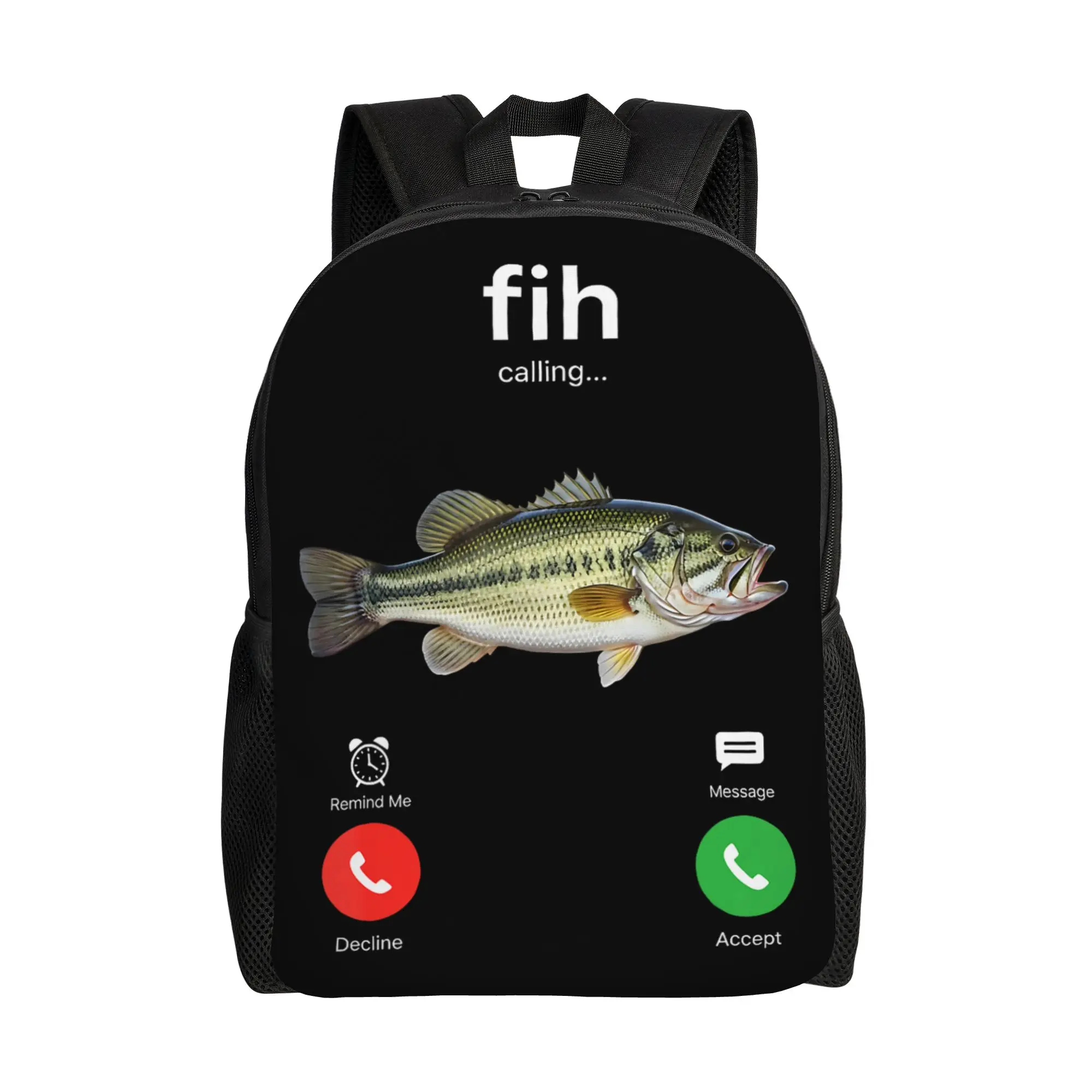 

Рюкзак Fih Fish с забавным дизайном для студентов и путешествий, с карманом для телефона, для мужчин и женщин, сумка через плечо для ноутбука