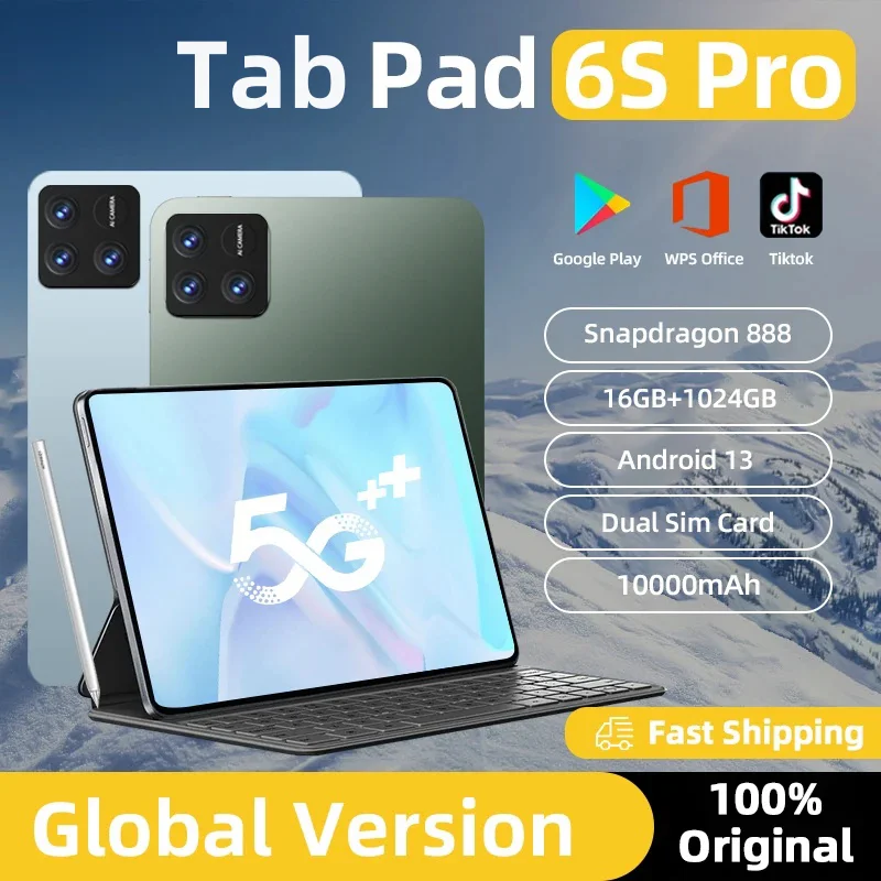 2024 Global Version Original HD 4K Pad 6S Pro Snapdragon 888 Android 13 10000mAh 11inch 16GB+1TB Tablet PC 5G Dual SIM WIFI Mi