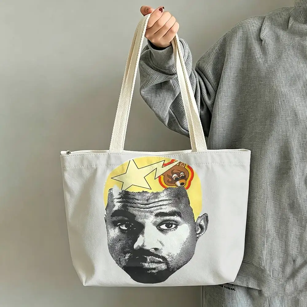 Classic Rapper K-Kanye W-West Y-Ye   Printed Canvas Tote Bag Shoulder Bag Commuter Mommy Shopping Bag