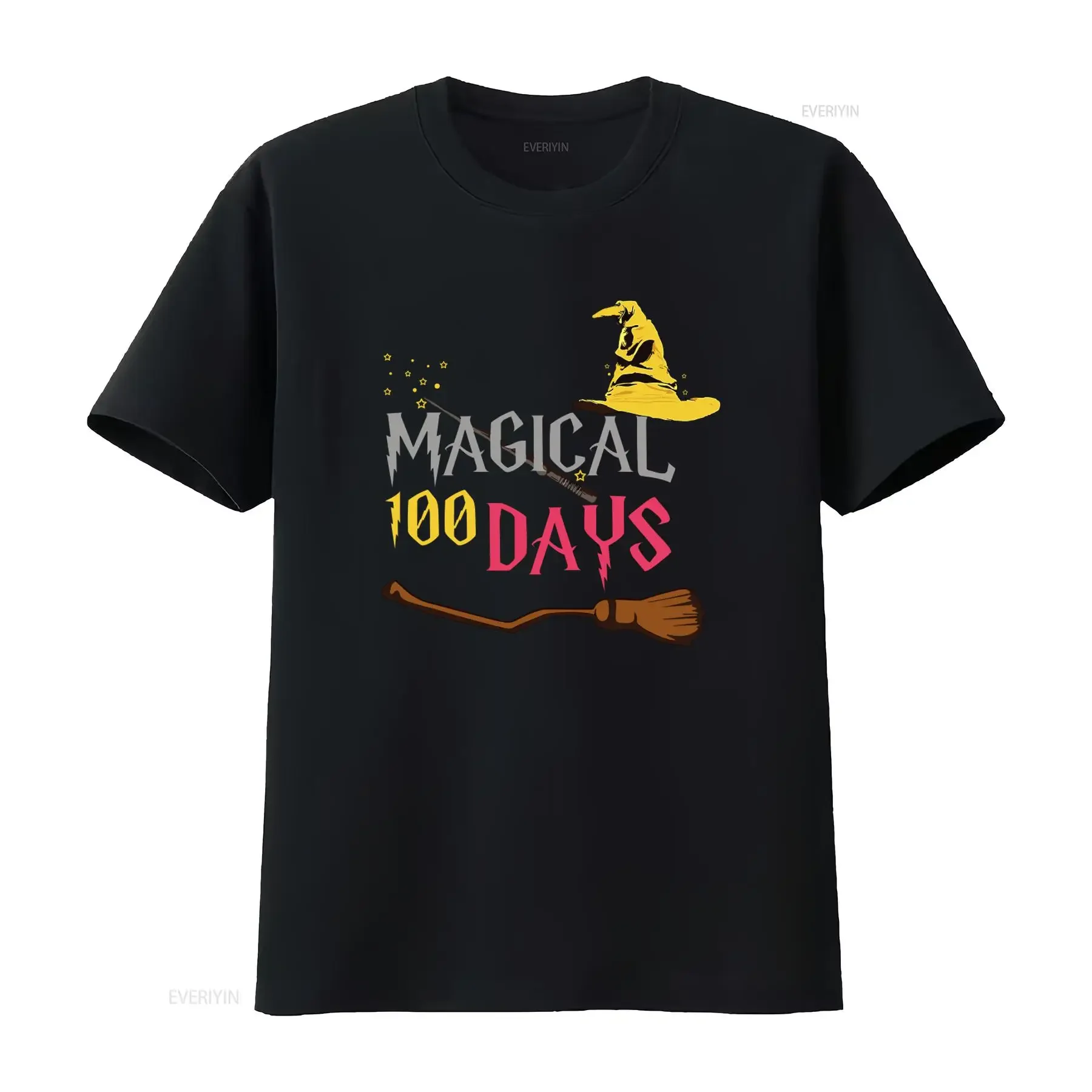 Magical 100 Days School T Shirt for Teachers Team Witch Hat Wand Broom Design vintage Washed streetwear fashion graphic