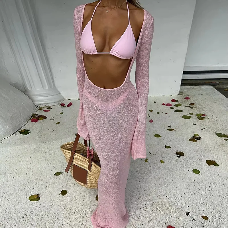 3ピースビキニ 2025 セクシー レディース 水着 女性用 ロングドレス カバーアップ ビキニセット ビーチウェア 水着