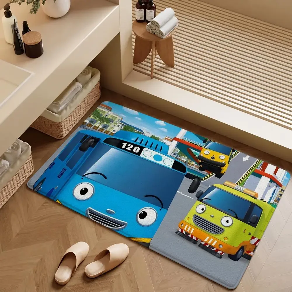 Cartoon Tayo the Little Bus Rogi Lani Floor Mat Soft Flannel Entrance Doormat Non-Slip Washable Rug For Bedroom Home Decor