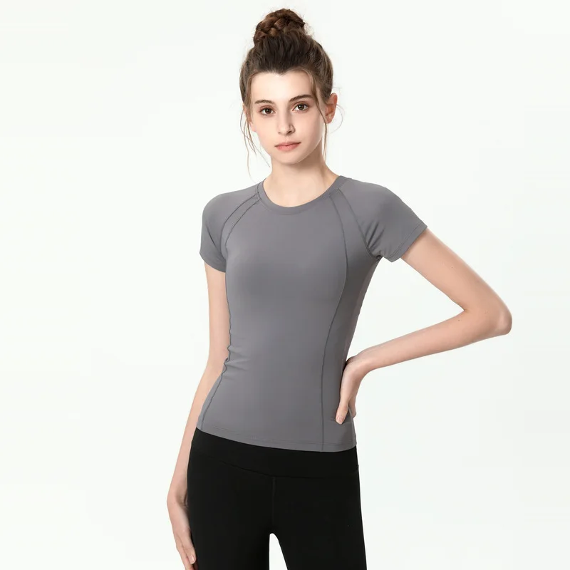 

2022 New Sports Yoga Shirt Ladies Sexy Tight Running T-Shirt Round Neck Training Yoga Short Sleeve Women Yoga Gym