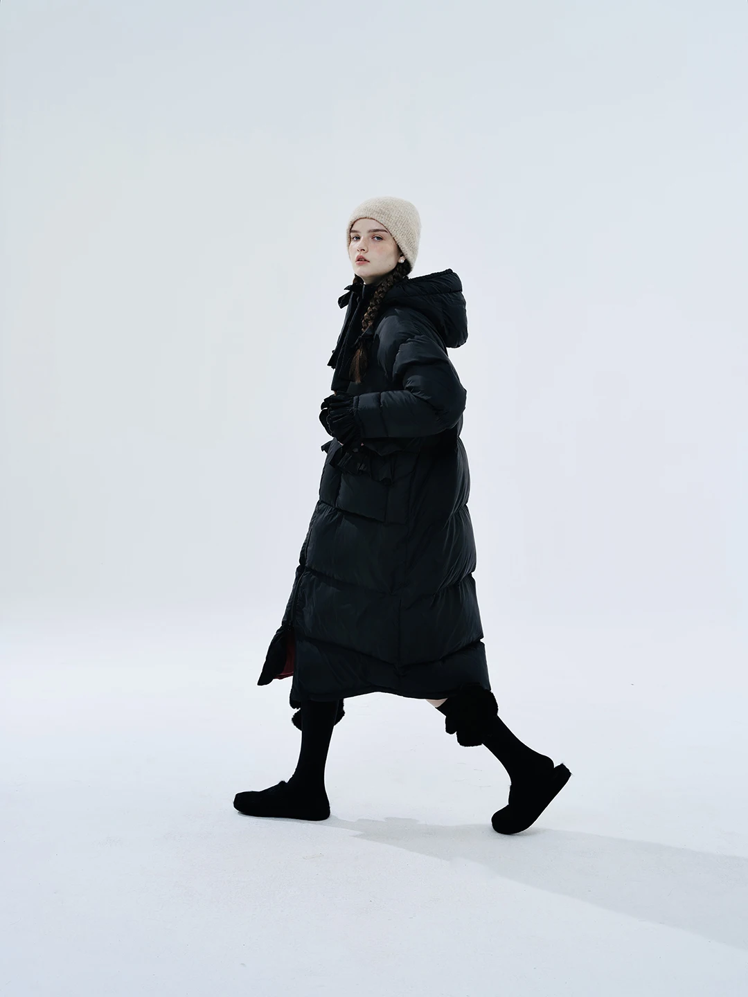 

Оригинальное пальто Iokoni Bla Down Jaet White Du Feather Long Coat с капюшоном на молнии, теплое, из нейлона, женское зимнее пальто