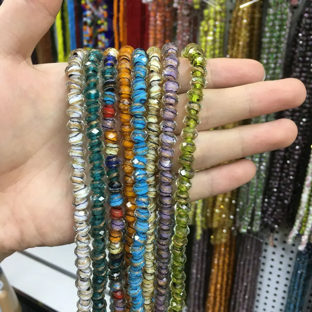 Gold Line Multi Glass Faceted Waist Bead Cute Lampwork Glass Loose Beads For Jewelry Making DIY Bracelet Necklace Accessroeis